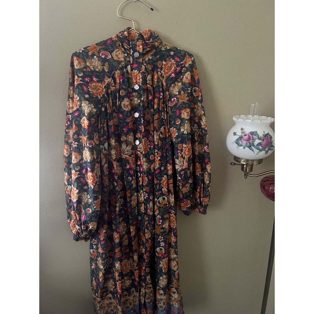 Jean Varon Made in England‎ Floral Print Maxi Dress High Neck Long Sleeve